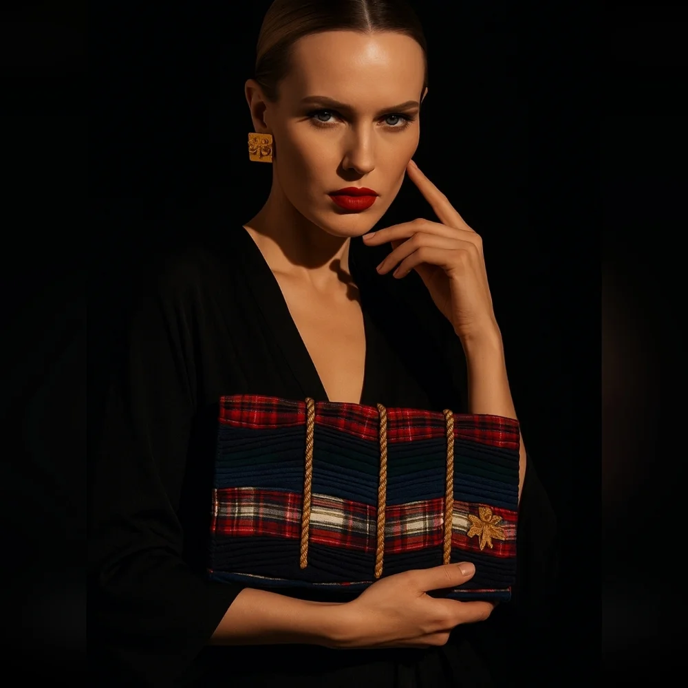 SANAY1313 Mattia Embroidered Tartan Clutch – Made in Italy – NWT $836 Retail